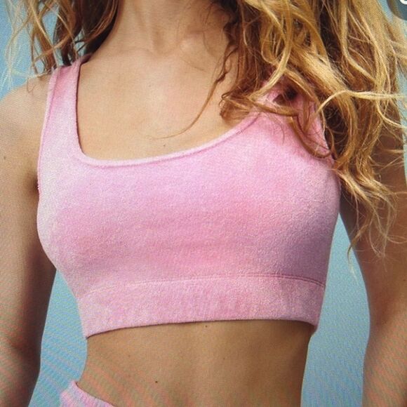 ZARA Bubblegum Pink Terry Crop Top Size Large - Picture 1 of 12
